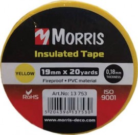 Morris Μονωτική Ταινία ΤΑΙΝΙΑ ISO 9001 Κίτρινη 19mm x 20 YARDS (13753)