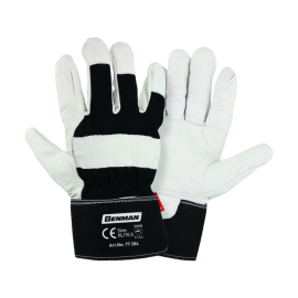 Benman Γάντια Δερματοπάνινα Άσπρο/Μαύρο Size XL/10,5 (77284)