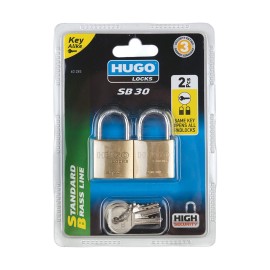 Hugo Locks Λουκέτα με Ίδια Κλειδιά Standard Brass Line (SB) 30mm από Ορείχαλκο - 4τμχ με 5 Κλειδιά (60287)