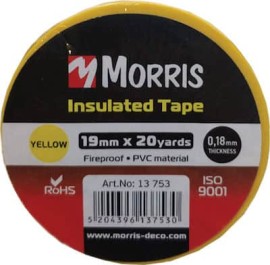 Morris Μονωτική Ταινία Iso 9001 Κίτρινη - 19mm x 20 Yards (13753)