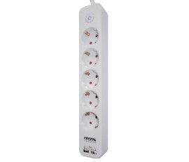 Crystal Audio Πολύπριζο Ασφαλείας 5 Θέσεων με Διακόπτη, 2 USB και Καλώδιο Λευκό - 1.5m (45124)
